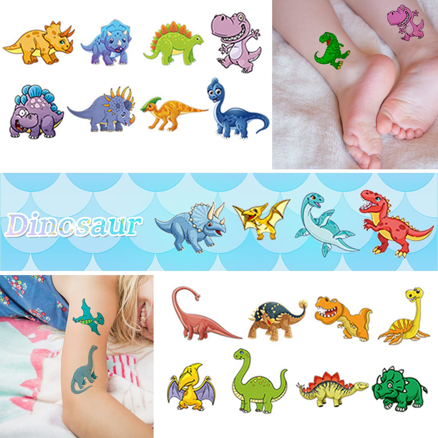 10 Sheets(120PCS) Dinosaur Temporary Tattoos for Kids Cartoon Fake Tattoo Stickers Cute Dinosaur Egg Tree Leaf Design Waterproof Body Art Tattoo Sticker for Kids Birthday Party Decoration Supplies