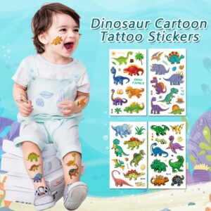 10 Sheets(120PCS) Dinosaur Temporary Tattoos for Kids Cartoon Fake Tattoo Stickers Cute Dinosaur Egg Tree Leaf Design Waterproof Body Art Tattoo Sticker for Kids Birthday Party Decoration Supplies