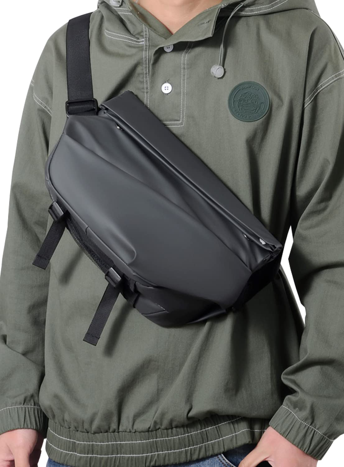 Veki Crossbody Bag for Men Large Capacity Sling Bags One Strap Backpack Waterproof Shoulder Pack for Hiking Motorcycle Riding (Dark Grey)