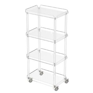 aquiver acrylic slim storage cart - 4 tiers narrow rolling cart - utility cart for kitchen, bathroom, living room, laundry - 15.6 '' l x 10.2 '' w x 33.9 '' h