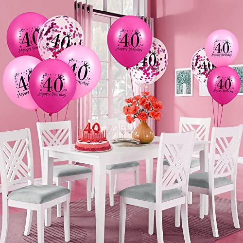 Pink 40th Birthday Balloons 18Pcs Pink Hot Pink Happy 40th Birthday Latex Balloons Hot Pink 40th Birthday Party Decorations for Women Men 40th Birthday Anniversary Party Supplies 12 inch