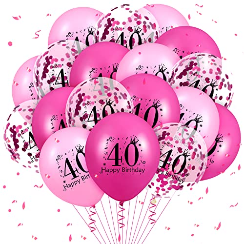 Pink 40th Birthday Balloons 18Pcs Pink Hot Pink Happy 40th Birthday Latex Balloons Hot Pink 40th Birthday Party Decorations for Women Men 40th Birthday Anniversary Party Supplies 12 inch