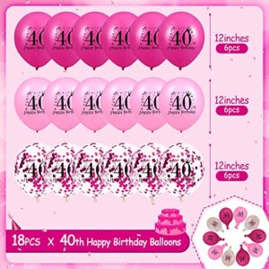 Pink 40th Birthday Balloons 18Pcs Pink Hot Pink Happy 40th Birthday Latex Balloons Hot Pink 40th Birthday Party Decorations for Women Men 40th Birthday Anniversary Party Supplies 12 inch