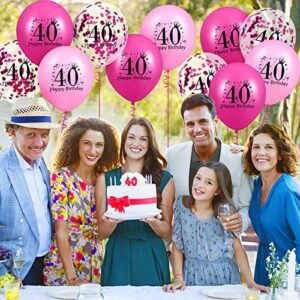 Pink 40th Birthday Balloons 18Pcs Pink Hot Pink Happy 40th Birthday Latex Balloons Hot Pink 40th Birthday Party Decorations for Women Men 40th Birthday Anniversary Party Supplies 12 inch