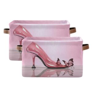 burbuja pink high heel shoes butterfly storage basket - 2 pack collapsible storage bins large closet organizer fabric baskets for clothes, home, office, shelves