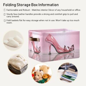 Burbuja Pink High Heel Shoes Butterfly Storage Basket - 2 Pack Collapsible Storage Bins Large Closet Organizer Fabric Baskets for Clothes, Home, Office, Shelves