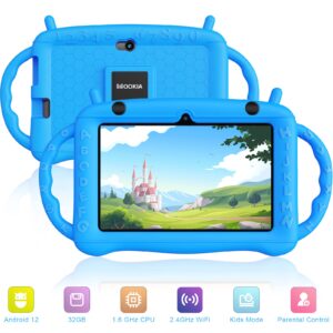 MOOKIA Kids Tablet Android 12 Tablet for Kids 7 inch Learning Tablet Quad-Core 32GB GMS Certified WiFi Bluetooth 4.2 Dual Camera Parental Control with Drop-Proof Case (Blue)