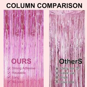 2 Pack 3.2 ft x 9.8 ft Pink Tinsel Curtain Party Backdrop Decorations, Metallic Foil Fringe Backdrop Door for Halloween, Christmas, Birthday Graduation Wedding Party Streamers Photo Backdrop.