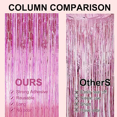 2 Pack 3.2 ft x 9.8 ft Pink Tinsel Curtain Party Backdrop Decorations, Metallic Foil Fringe Backdrop Door for Halloween, Christmas, Birthday Graduation Wedding Party Streamers Photo Backdrop.