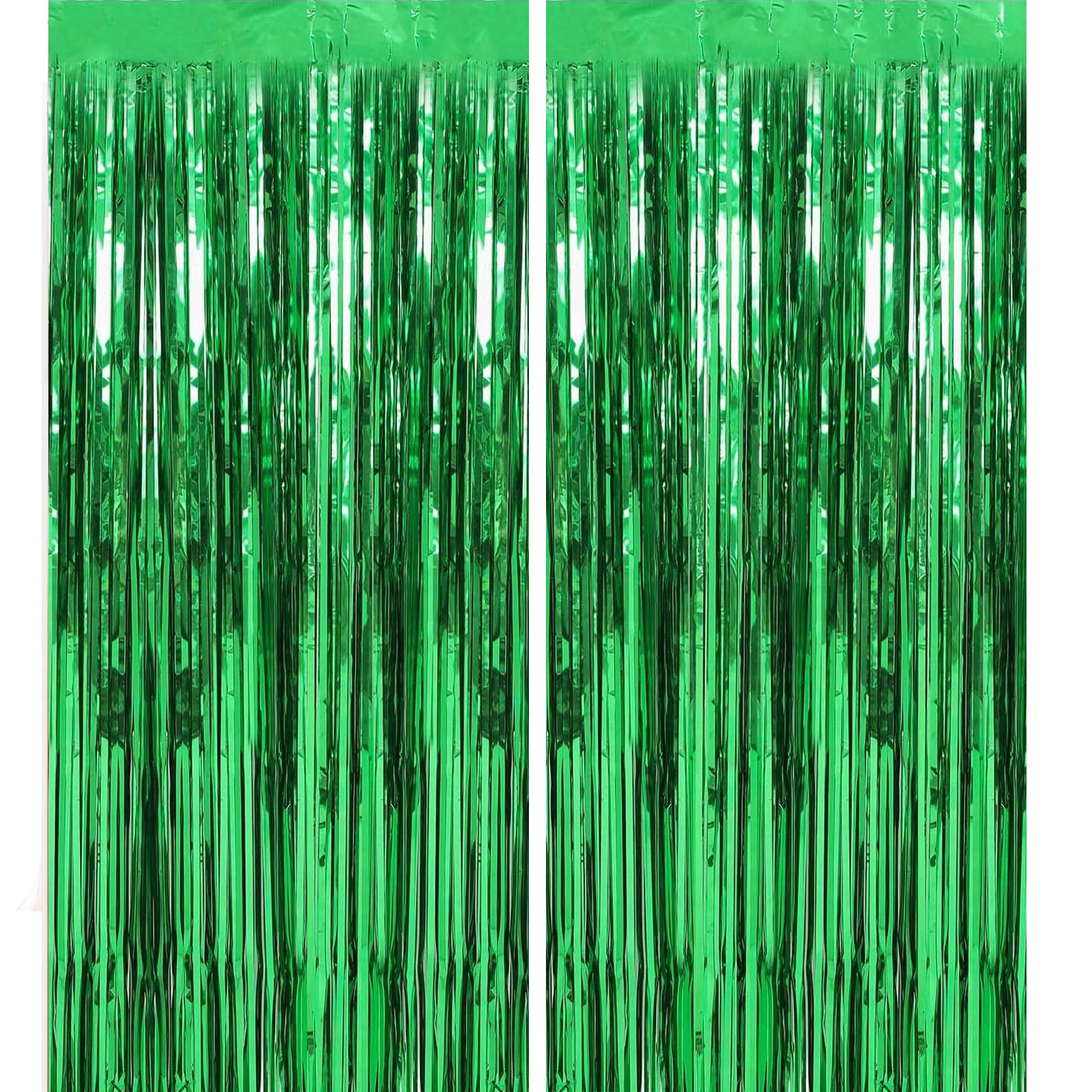 2 Pack 3.2 ft x 9.8 ft Green Tinsel Curtain Party Backdrop Decorations, Metallic Foil Fringe Backdrop Door for Halloween, Christmas, Birthday Graduation Wedding Party Streamers Photo Backdrop.