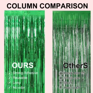 2 Pack 3.2 ft x 9.8 ft Green Tinsel Curtain Party Backdrop Decorations, Metallic Foil Fringe Backdrop Door for Halloween, Christmas, Birthday Graduation Wedding Party Streamers Photo Backdrop.