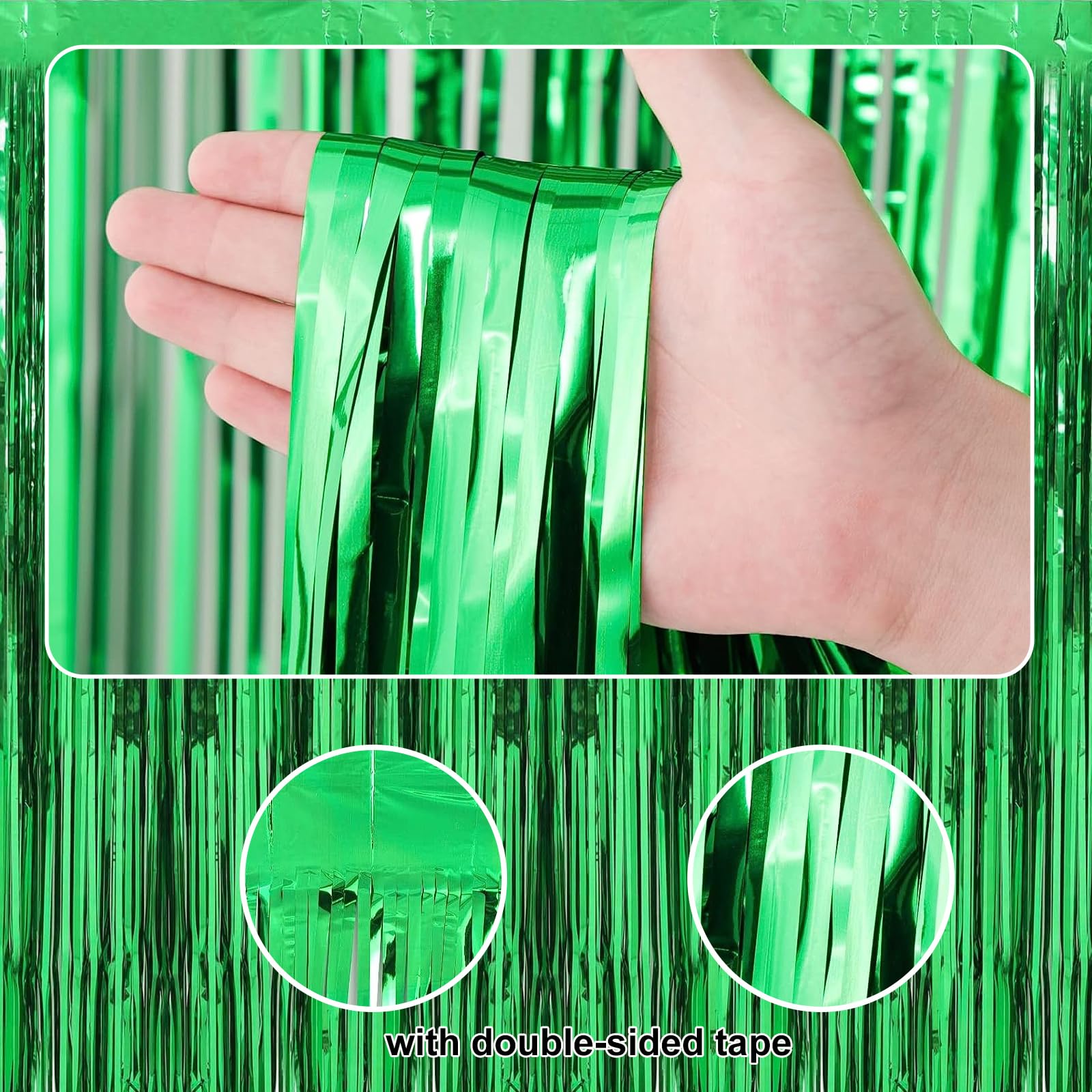 2 Pack 3.2 ft x 9.8 ft Green Tinsel Curtain Party Backdrop Decorations, Metallic Foil Fringe Backdrop Door for Halloween, Christmas, Birthday Graduation Wedding Party Streamers Photo Backdrop.