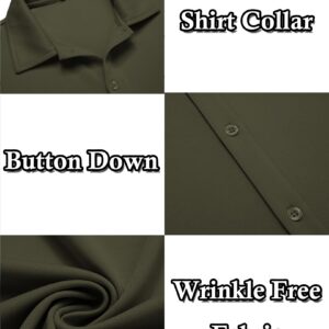 COOFANDY Men Long Sleeve Button Up Shirts Summer Lightweight Slim Fit Dress Shirts Army Green