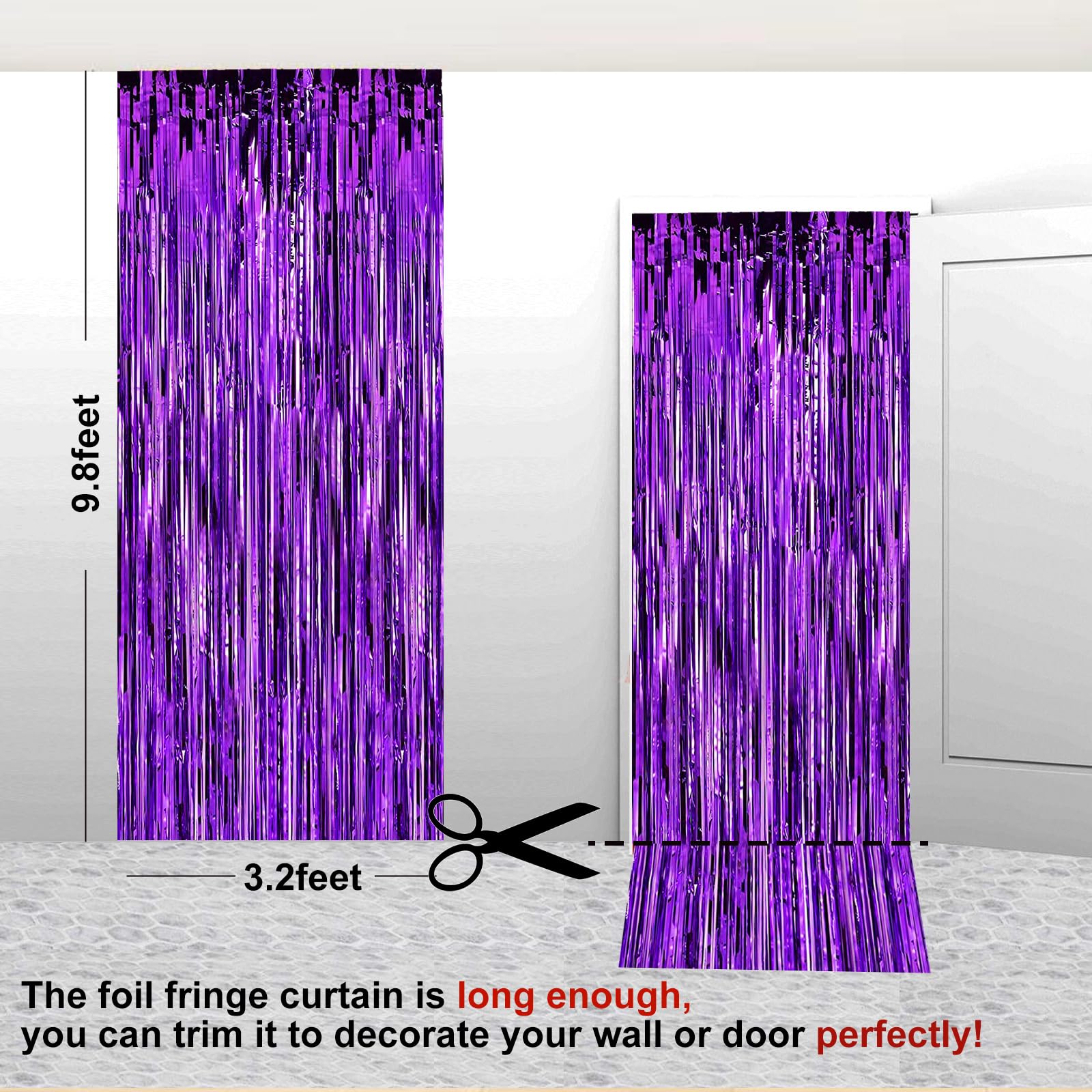 2 Pack 3.2 ft x 9.8 ft Purple Tinsel Curtain Party Backdrop Decorations, Metallic Foil Fringe Backdrop Door for Halloween, Christmas, Birthday Graduat