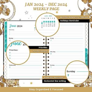 2024 Planner - 2024 Planner Weekly and Monthly, Jan 2024 - Dec 2024, 8.5" x 6.4", 2024 Calednar Planner, Monthly Tabs, Holidays, Back Pocket, Thick Paper, Strong Binding, Perfect Daily Organizer