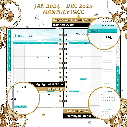 2024 Planner - 2024 Planner Weekly and Monthly, Jan 2024 - Dec 2024, 8.5" x 6.4", 2024 Calednar Planner, Monthly Tabs, Holidays, Back Pocket, Thick Paper, Strong Binding, Perfect Daily Organizer