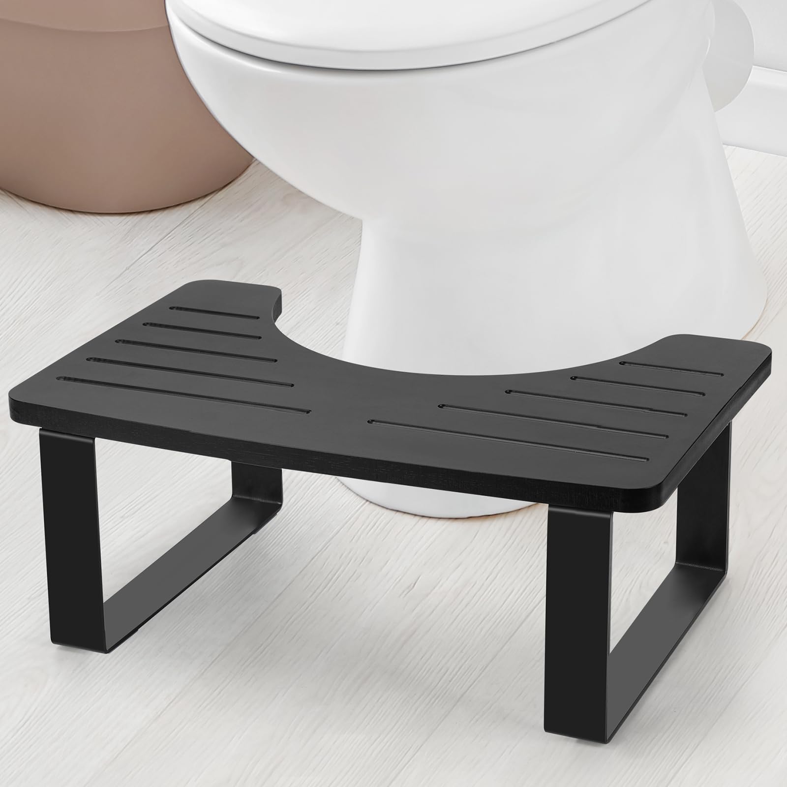 JOPSTDI Bathroom Stool,Bamboo Toilet for Bathroom,Adult and Children's Bedpan,Portable Squatting Pan with Dual Anti Slip Design,Stain,Scratch,CrackProof(Black)