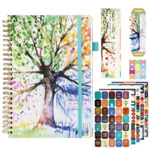 ospelelf weekly planner with stickers undated personal monthly life goals planners 2024 agenda notebook hardcover spiral binding habit tracker journal booklet size season tree pattern