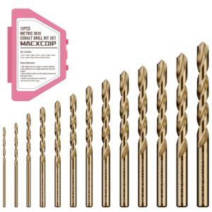 macxcoip metric 13pcs m35 cobalt drill bit set, 1.5mm-6.5mm hss cobalt jobber drill bits, for hardened metals, stainless steel, cast iron and wooden plastics, with plastic index storage box