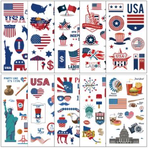 fourth of july temporary tattoos set patriotic decorations stickers 10 sheets for kids adults, red white and blue american flag usa party supplies 4th of july memorial independence labor day