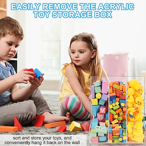 BSSOYAMM Acrylic Wall Toy Dispenser, Self Adhesive Wall Toy Organizer for Kids, Clear Storage Bin for Playroom, No Drilling Toy Storage Wall Mounted for Cars, Blocks,Trains, Darts, Snacks, Balls