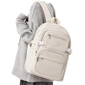 weradar cute school backpack for teens boys girls,simple middle school bag,casual daypacks backpack with lots of pockets,aesthetic college backpack for women men(beige)