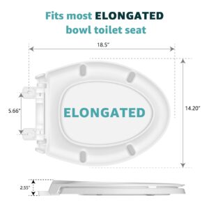 "Premium Soft-Close ELONGATED Toilet Seat with Quick-Release Hinge, Heavy Duty and Secure Fit, Easy Installation and Cleaning, 18.5", White Oval Design."