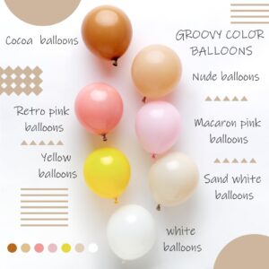 RUBFAC Pink Balloon Arch Kit, 147pcs Boho Blush Daisy Balloons Retro Dusty Pink Nude Sand White Brown Balloon for Valentine's Day Baby Shower Birthday Wedding Retro Hippie Groovy Party Decorations