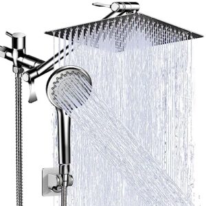 yododo modern 5-setting shower head combo, 10 inch high pressure rain shower head with 11 inch adjustable extension arm, chrome