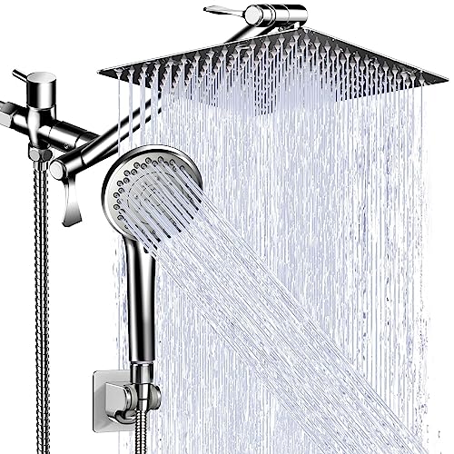 Yododo Modern 5-Setting Shower Head Combo, 10 Inch High Pressure Rain Shower Head with 11 Inch Adjustable Extension Arm, Chrome