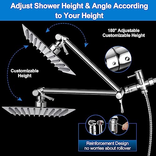 Yododo Modern 5-Setting Shower Head Combo, 10 Inch High Pressure Rain Shower Head with 11 Inch Adjustable Extension Arm, Chrome
