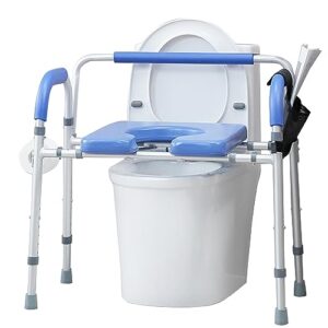 elenker heavy duty raised toilet seat with armrests and padded seat, elevated toilet seat riser, medical bedside commode chair for elderly and disabled, blue