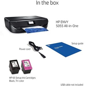 HP Envy 5055 Wireless All-in-One Color Photo Inkjet Printer, Black - Print Scan Copy - 2.2" Touchscreen LCD, 10 ppm, 1200 x 1200 dpi, Auto 2-Sided Printing, Borderless Printing, Bluetooth, USB