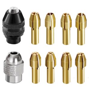 taiss10pcs drill chuck collet set, 1/32 "to 1/8" replacement brass quick rotating drill nut for dremel and replacement 4485 4486 keyless drill bit chuck handle rotary tool.