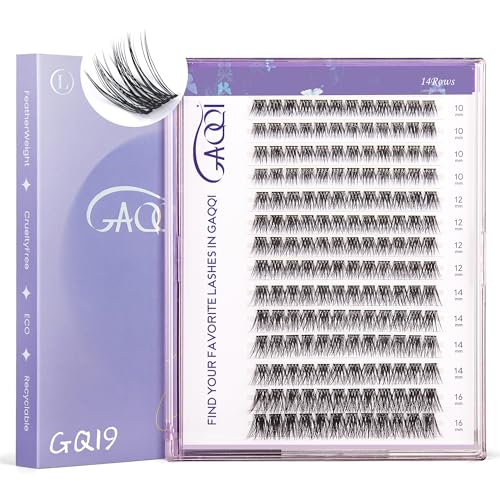 GAQQI Lash Clusters, GQ19 Individual Lashes 168pcs C Curl, DIY Lash Extension 10-16mm Mixed Length False Eyelash Clusters, Natural & Wispy Lash Wisps (GQ19,C Curl,10-16mm)