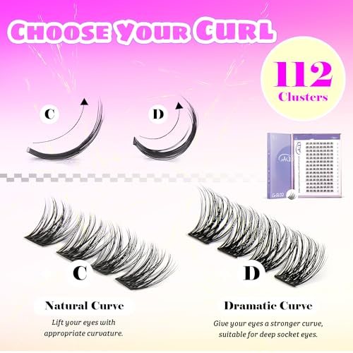 GAQQI Lash Clusters, GQ19 Individual Lashes 168pcs C Curl, DIY Lash Extension 10-16mm Mixed Length False Eyelash Clusters, Natural & Wispy Lash Wisps (GQ19,C Curl,10-16mm)