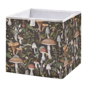 burbuja autumn mushrooms print storage cubes fabric storage bins foldable closet organizer basket with handle, 11x11x11 cube