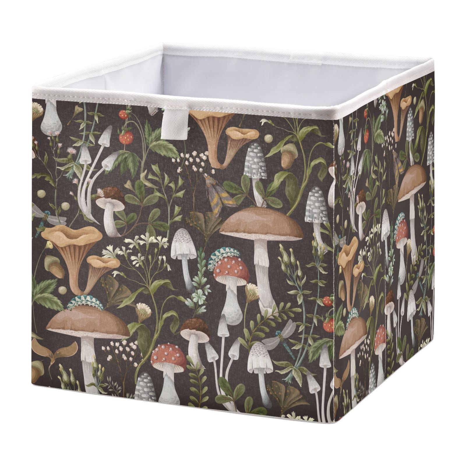 Burbuja Autumn Mushrooms Print Storage Cubes Fabric Storage Bins Foldable Closet Organizer Basket with Handle, 11x11x11 Cube