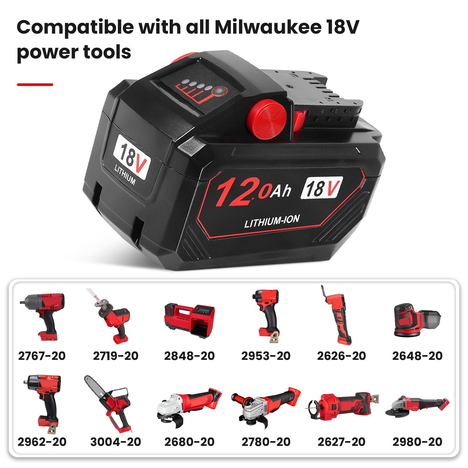 Lomrige 18V Battery Replacement for Milwaukee M18 Battery 12.0Ah 48-11-1850 48-11-1840 48-11-1815 48-11-1820 48-11-1852 48-11-1828 48-11-1822 Cordless Power Tool