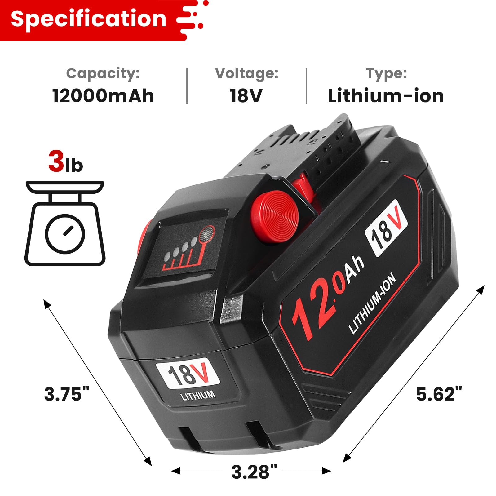 Lomrige 18V Battery Replacement for Milwaukee M18 Battery 12.0Ah 48-11-1850 48-11-1840 48-11-1815 48-11-1820 48-11-1852 48-11-1828 48-11-1822 Cordless Power Tool