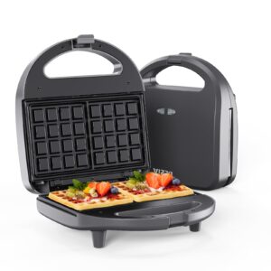 waffle maker double, waffle iron machine non-stick extra large, breakfast stuffed 2-slice belgian, electric fast heat up, snack, gray 750w bezia