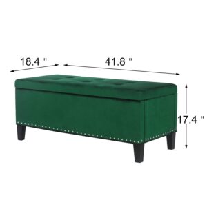 Adeco Rectangular Storage Ottoman, Velvet Tufted End of Bed Bench with Rivet, Footrest Stool Coffee Table for Living Room Bedroom Entryway, Need Assembly, Green