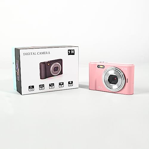 Pink Digital Camera, FHD 1080P Digital Camera for Kids, 48MP Point and Shoot Digital Cameras with 32GB SD Card 16X Digital Zoom, Compact Vlogging Camera Portable Mini Camera for Students Teens Adults