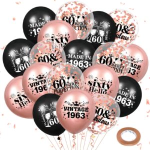 60th birthday balloons 18pcs rose gold and black 1963 balloons party decorations 12 inch confetti latex balloons birthday party supplies for women vintage balloons for 60th birthday anniversary party