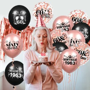 60th Birthday Balloons 18Pcs Rose Gold and Black 1963 Balloons Party Decorations 12 inch Confetti Latex Balloons Birthday Party Supplies for Women Vintage Balloons for 60th Birthday Anniversary Party