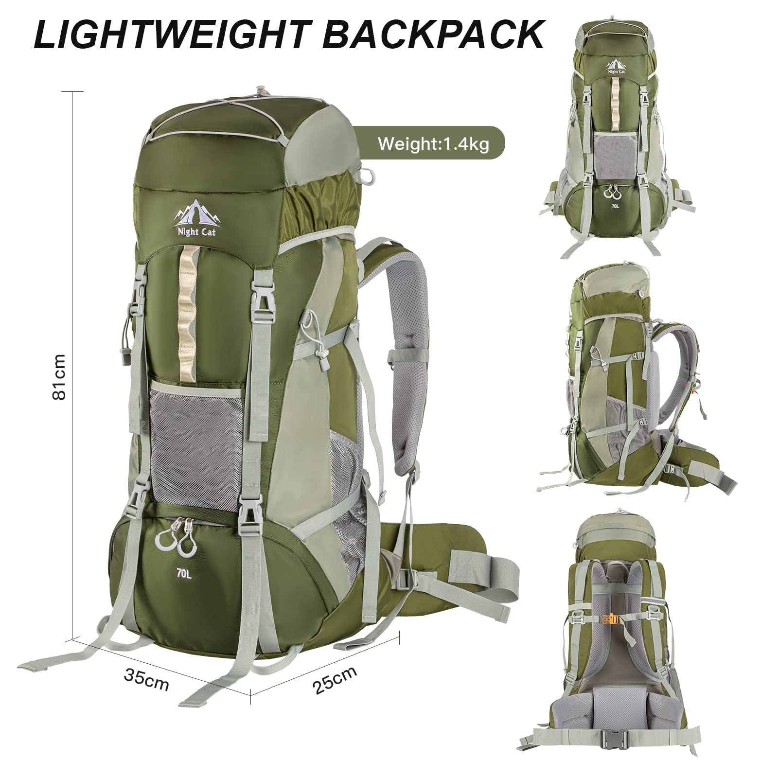 Night Cat Camping Backpacks 70L Hiking Backpack for Men Women Lightweight Waterproof Backpacking Cycling Traveling