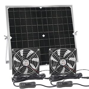 fcxjtu 20w solar powered fan for chicken coops, greenhouses, outside sheds, pet houses, solar panel fan with two ipx7 waterproof fans 11.5ft on/off switch cable exhaust intake way installation kits
