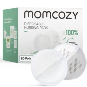 momcozy bamboo fiber disposable nursing pads, 100% natural materials and 100% biodegradable breast pads, breastfeeding essentials for moms, 80 count