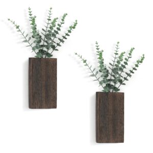 dahey 2 pack wood wall planter vase with artificial eucalyptus farmhouse wall hanging decor pocket planter for indoor fake plants greenery, living room bedroom kitchen home office decoration