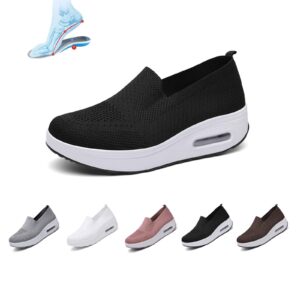 DACHOI Women Orthopedic Sneakers Mesh Platform Wedge Sneakers Slip On Breathable Lightweight Fashion Sneakers Loafers Walking Shoes Black 39